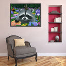 5D Diamond Painting Kit Raccoon in Flowers Full Round Drill Rhinestone DIY