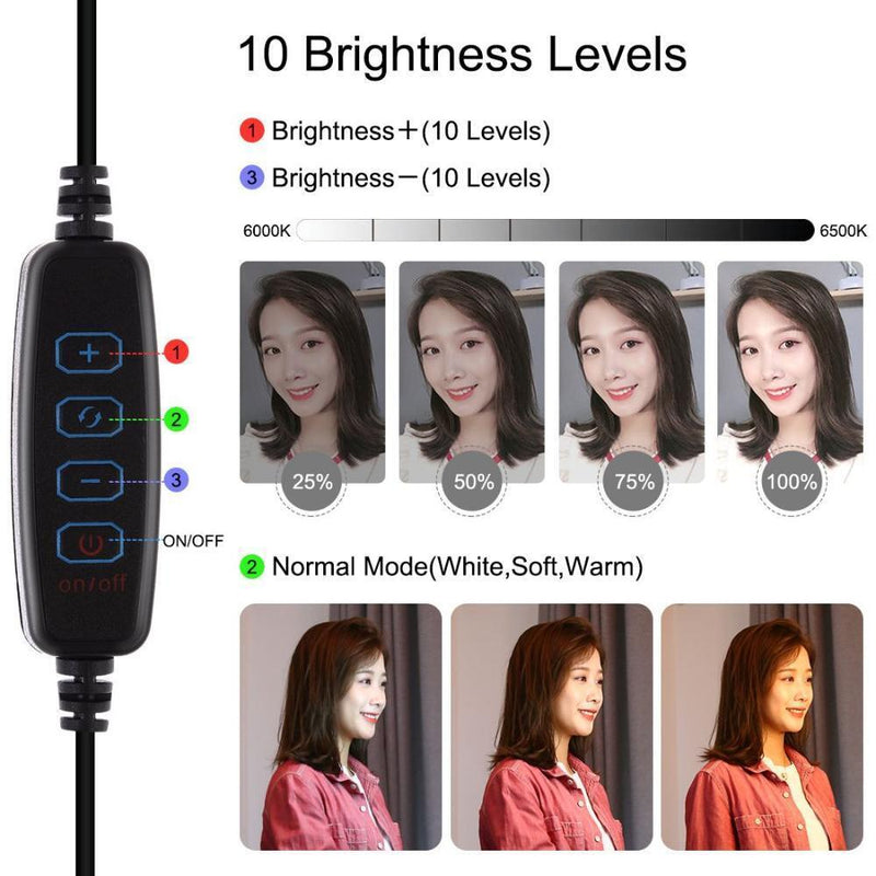 Dimmable Video Light Kits LED Ring Light with 110cm Tripod 3 Color Temperature