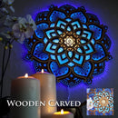 Carved Multilayered LED Lamp Wall Hanging Creative Night Light Mandala Wooden