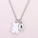 Women Double Chain Bear Pendant Necklace Clavicle Chain Pendant Choker Charm