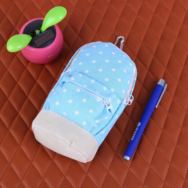 Korean Style Dots School Pencil Case Canvas Pen Bag Stationery Pouch(Blue)