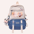 Students School Cute Hit Color Large Backpack Patchwork Canvas Knapsack Handbags