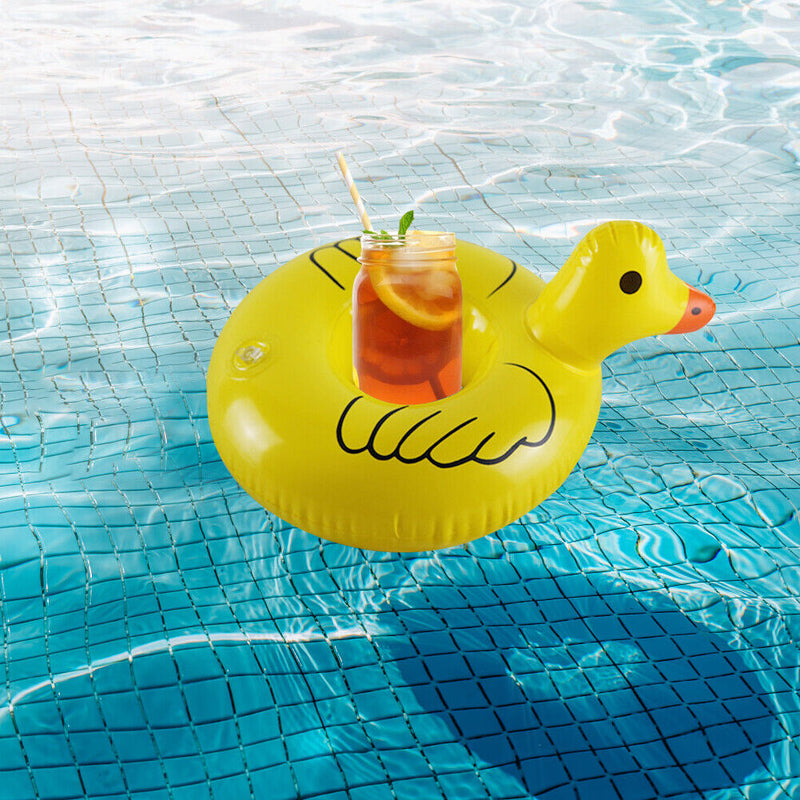 Inflatable Cup Holder Cute Yellow Duck Drink Stand Swimming Pool Float Coasters