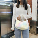 Female Fluffy Rainbow Shoulder Bag Women Zipper Small Casual Top-handle Bag