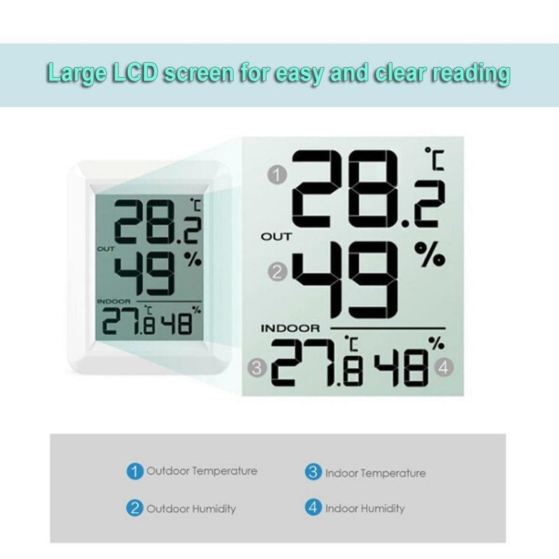 Digital Wireless Hygrometer Indoor Outdoor Thermometer Humidity Monitor