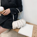 Portable Pleated Shoulder Clutch Bag Elegant Ladies Cloud Solid Leather Handbag