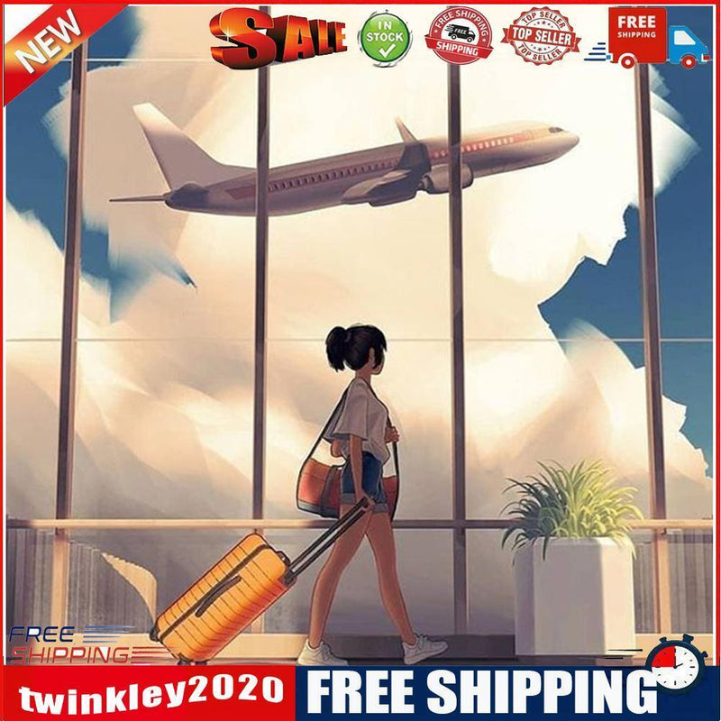 DIY Diamond Painting Kits Girl Pushing Luggage Full Round Drill Picture Art