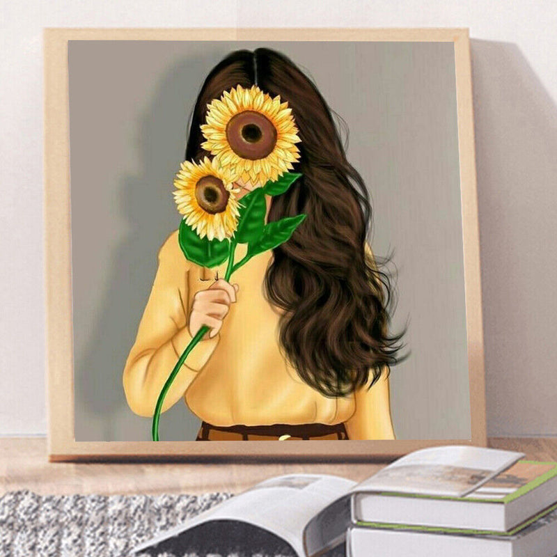 5D Diamond Painting Kit Sunflower Girl Full Round Drill DIY Mosaic Picture