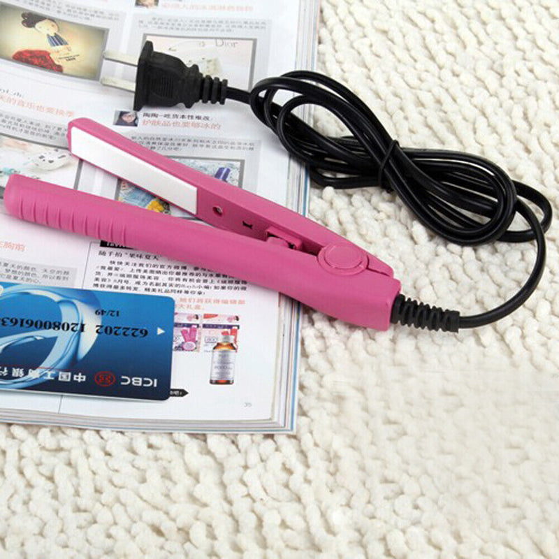 Mini Hair Straightener Flat Iron Curler  Ceramic Tourmaline Plates(Pink) Newly
