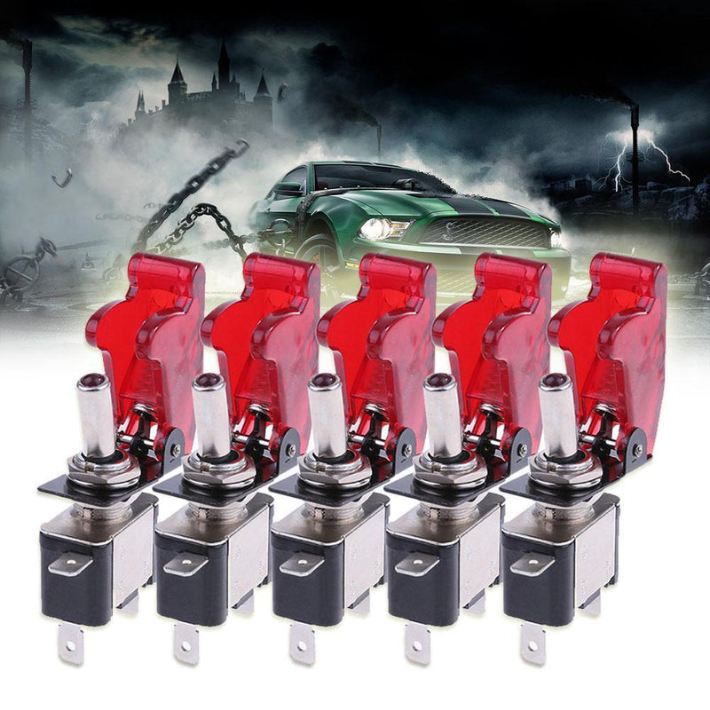 5pcs 12V 20A LED Light Red Cover Racing Car SPST Rocker Toggle Switches