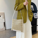 Women Beach Handbags Large Capacity Shoulder Straw Leather Totes (White)