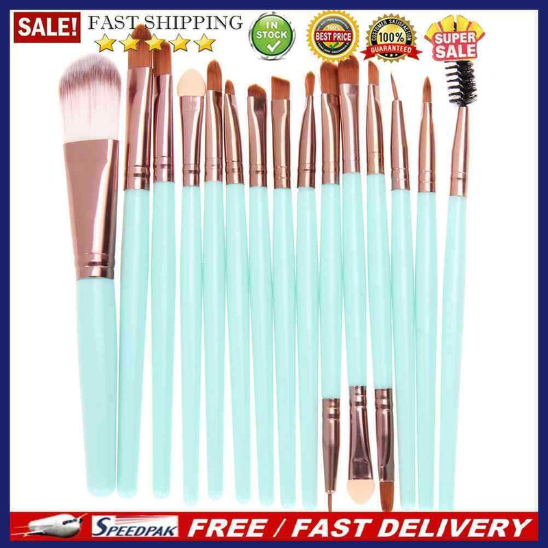 15pcs Eyeshadow Makup Brushes Tool Eye Powder Brush Set?Green Coffee?