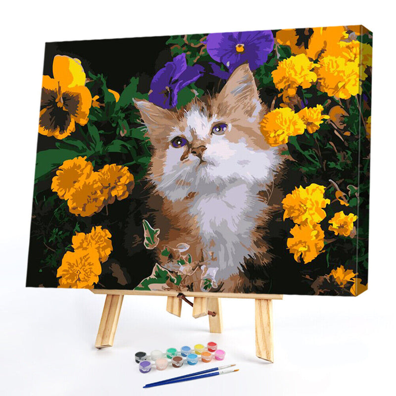 DIY Digital Painting By Numbers Cat Flower Frameless Canvas Picture Modern Art