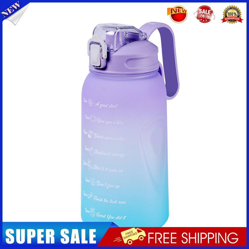 2L Water Bottle Straw Cup Time Marker Sports Drinking Fitness Jugs (Purple)