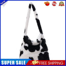 Retro Animal Pattern Print Shoulder Bag Women Winter Plush Handbag (White)