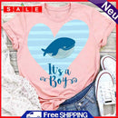 Heart-shaped Print Whale Letter Tea T-Shirt (Pink S)