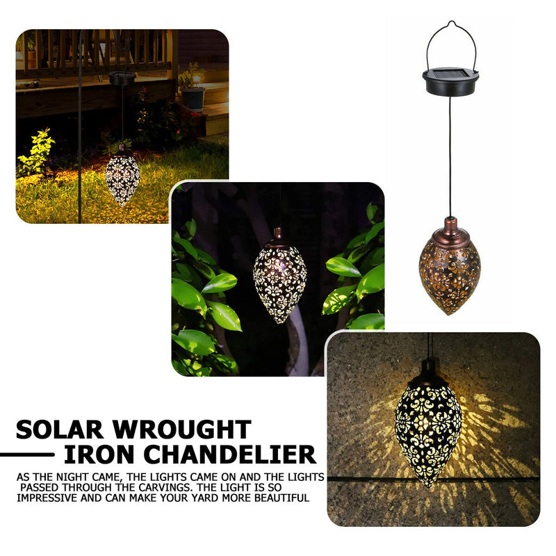 Solar Hanging Lights, Olive Shaped, Waterproof, Garden Metal Art LED Lamp Newly
