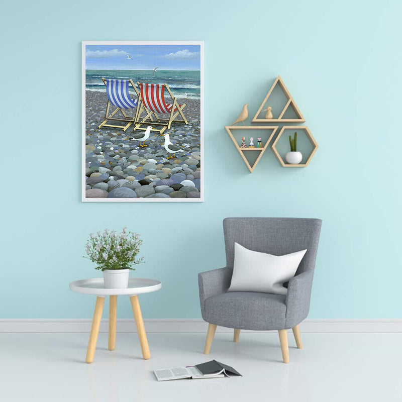 Frameless Oil Paint By Numbers Beach Chair DIY Canvas Picture Craft Kit