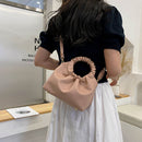 Women Retro Pleated Solid Color PU Shoulder Crossbody Bag Handbag (Khaki)