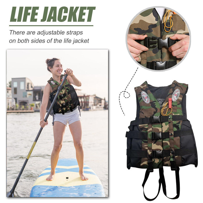 Camouflage Drifting Life Jacket Water Sport Safety Buoyancy Life Vest (L)