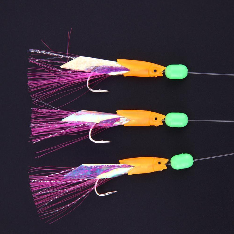 3Pcs Saltwater Hairy Hook Rigging for Herring Fishing Skin Tinsel Feathers