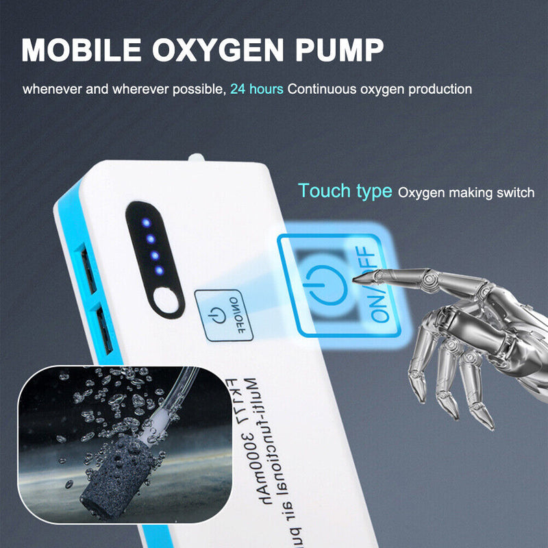 3000mAh Aquarium Oxygen Pump Fish Tank Oxygenated Outdoor Fishing Aerator Newly