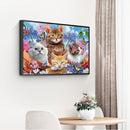 Diamond Painting Full Round Drill Four Cats in Flowers Rhinestone Modern Craft