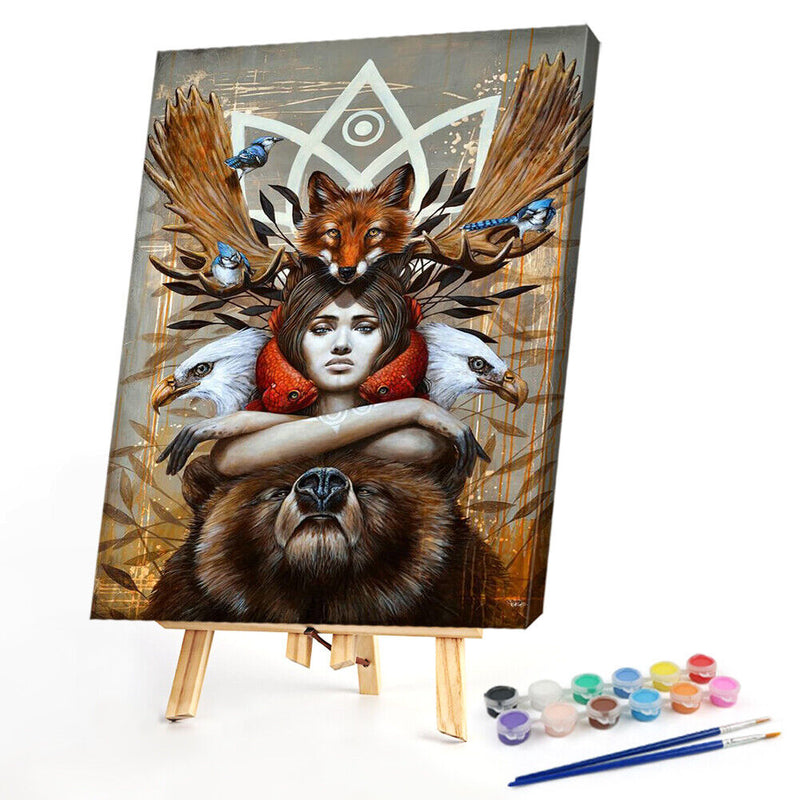 Girl and Beast Oil Canvas Drawing DIY Paint By Numbers Kit Hand Painted for
