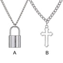 Jewelry Punk Choker Long Chain Hollow Cross Pendant PadLock Pendant Necklace