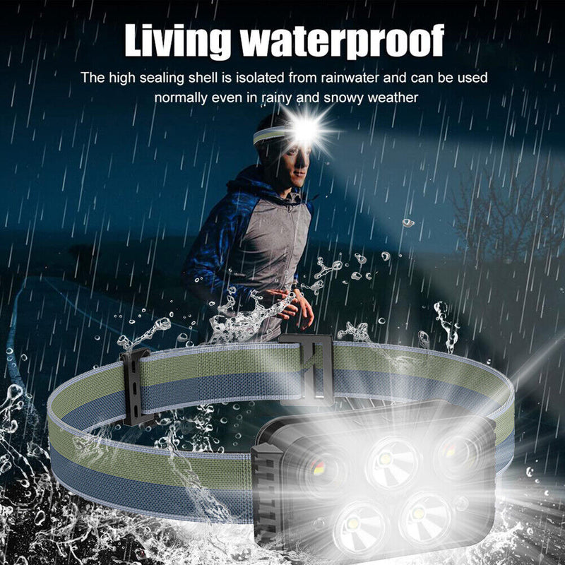 Induction LED Headlamp 500lm 7 Modes Outdoor Camping Head Flashlight Black