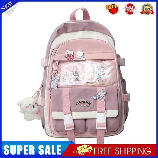 #A Japanese Harajuku Backpack School Students Hit Color Mochila with Pendant Bad