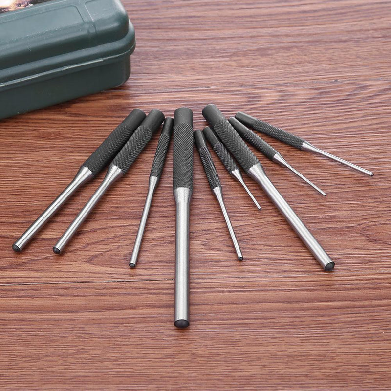 9pcs Multi Size Round Head Pins Set Punch Steel Grip Roll Pins Punch Tool Newly