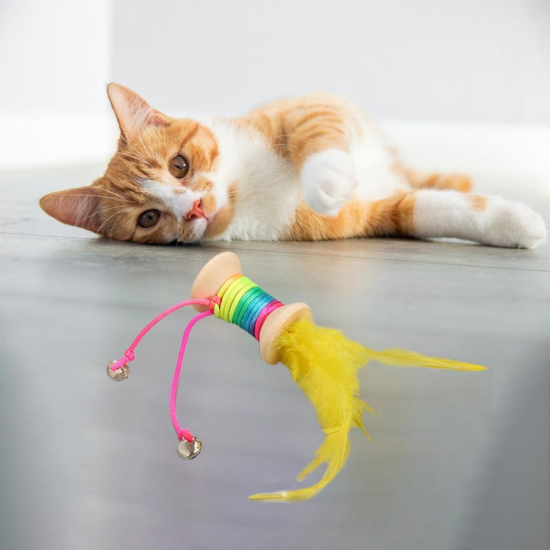 Cat Wooden Rolling Bell Color Feather Sounding Kitten Pet Palying Partner Random