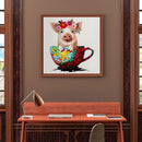 Coffee Cup Pig DIY Diamond Painting Kits Full Round Drill Wall Decor Art Cr