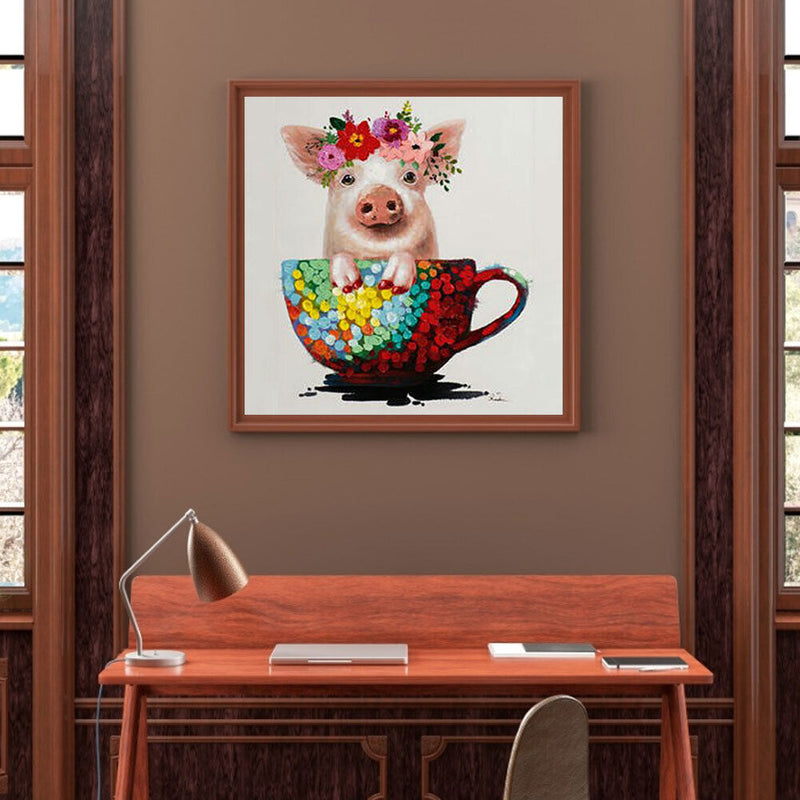 Coffee Cup Pig DIY Diamond Painting Kits Full Round Drill Wall Decor Art Cr