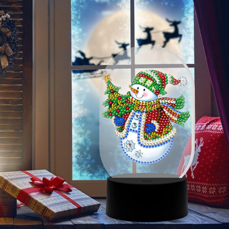 DIY Diamond Painting LED Light Snowman Embroidery Needlework Night Lamp Decor