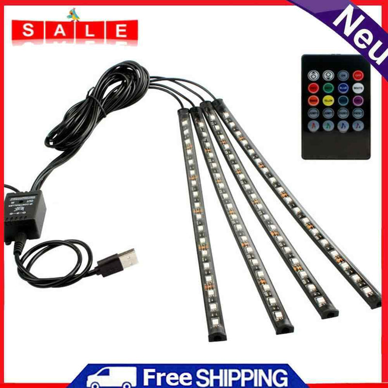 RGB 72 LED 4in 1 Car Foot Light USB Remote Music Control Car Atmosphere Lamp