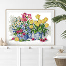Full Cross Stitch 14CT Cotton Thread DIY Fresh Flowers Printed Embroidery Kits