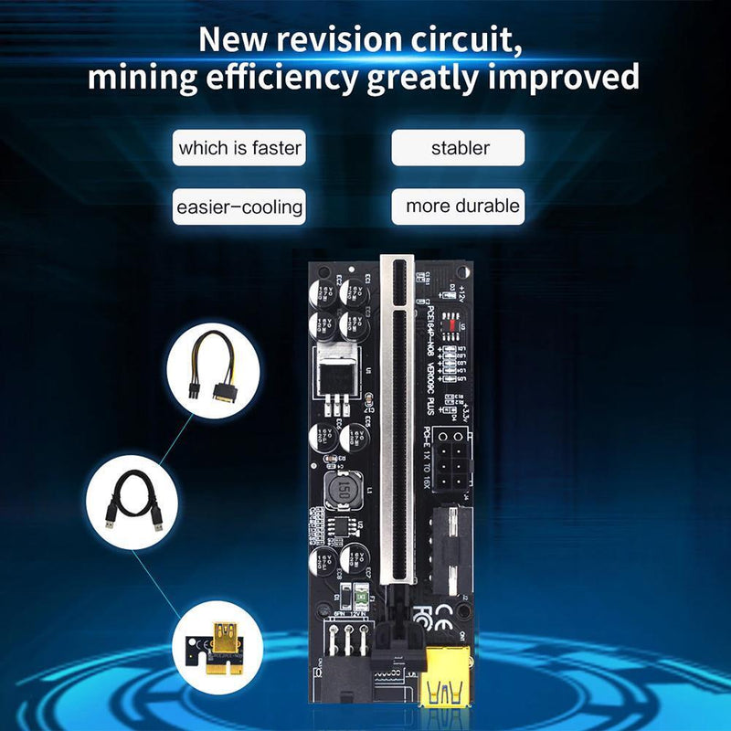 VER009C-PLUS PCIe Riser with LED USB 3.0 PCI-E 1X to 16X Extender (Red)