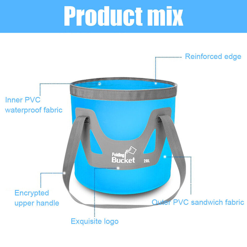 20L Portable Folding Outdoor Fishing Car Wash Water Bucket (Upgrade Blue)
