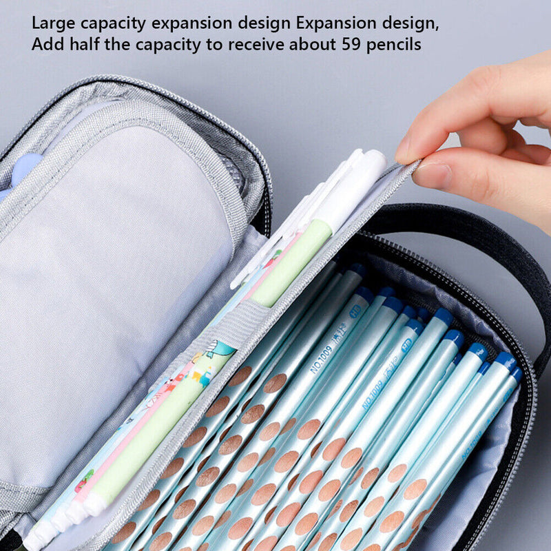 Multi-layer Canvas Pencil Pouch Holder Organizer Washable with Double Zippers