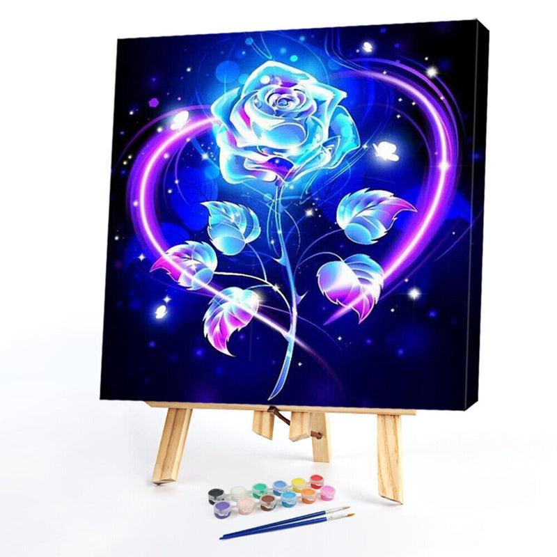 Hand Painted on Canvas DIY Blue Rose Oil Paint By Numbers Drawing Kit Craft