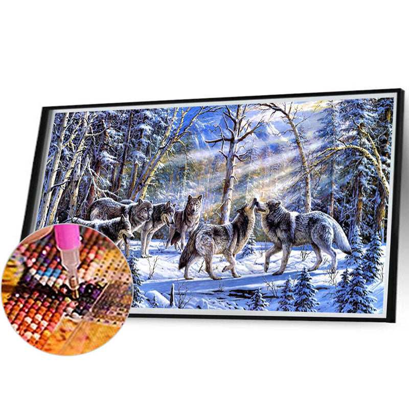 5D DIY Diamond Painting Full Round Drill Wolves Decor Rhinestone Art Crafts Home
