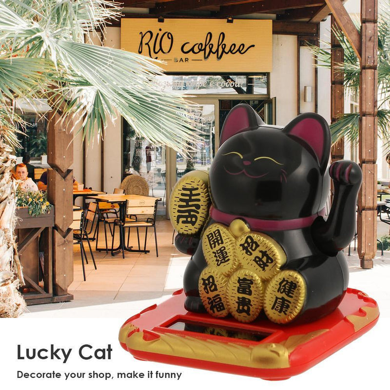 3pcs Chinese Lucky Cat Wealth Waving Shaking Hand Welcome Craft(Black)