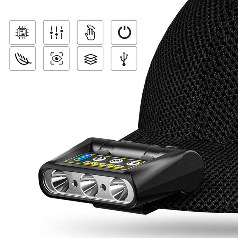 Hat Clip Induction Sensor Headlight USB Strong Outdoor Head-mounted Camping Lamp
