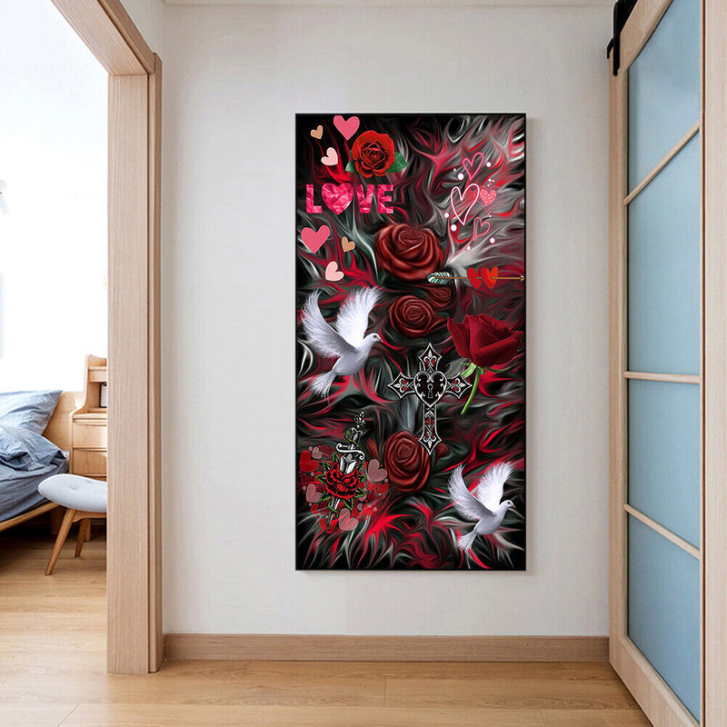 Cross and Dove on Flowers Oil Paint By Numbers DIY Frameless Drawing for Ad