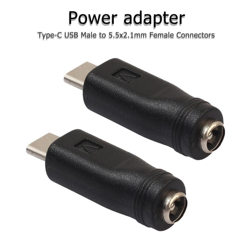 2pcs DC Power 5.5x2.1mm Converter Adapter Plug DC Female to USB-C Male Connector