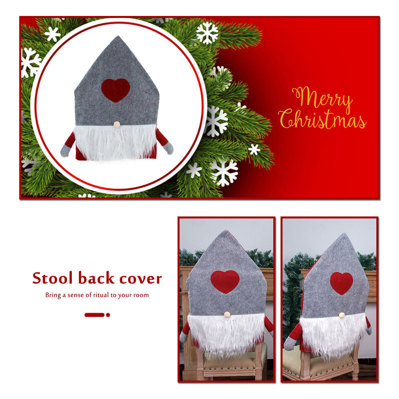 Christmas Chair Covers Plush Santa Love Heart Pointed Hat Cover (Grey)