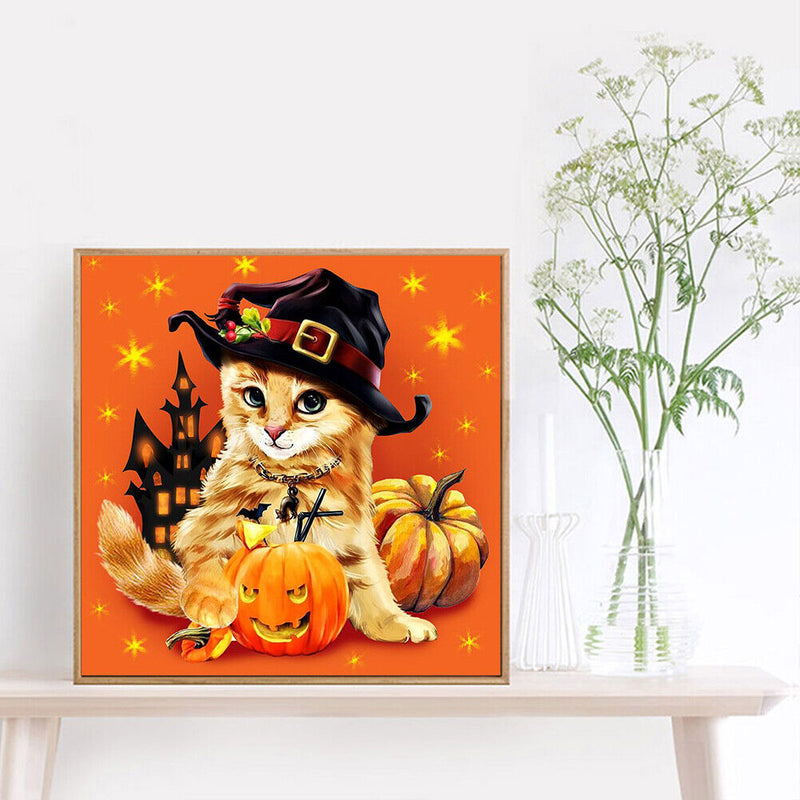 Halloween Cat 5D DIY Full Round Diamond Painting Handmade Mosaic Decor Pictures