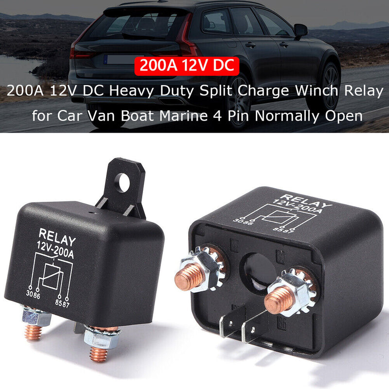 200A 12V DC Split Charge Winch Relay for Car Van Boat 4 Pin Normally Open Newly